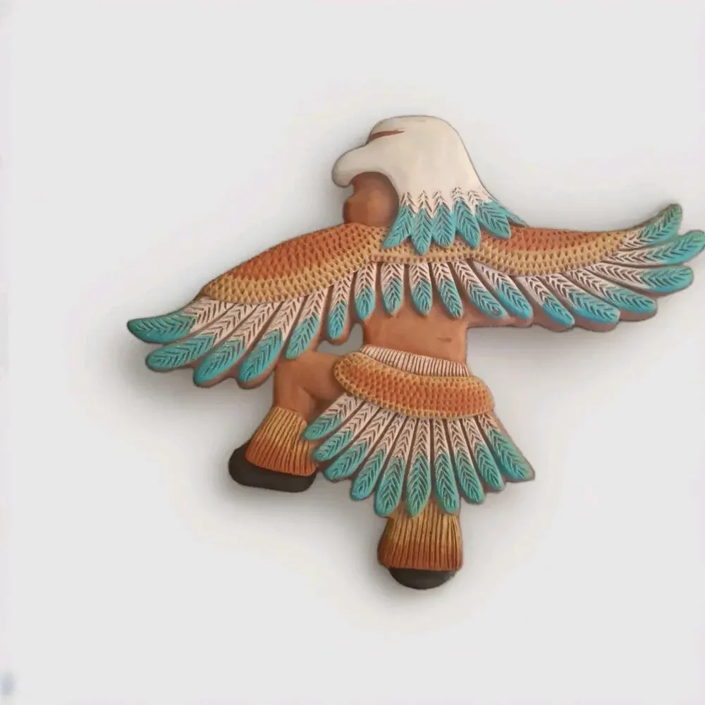 Vintage Native American Eagle Head Warrior Dance Wall Art Hanging Signed 11x9